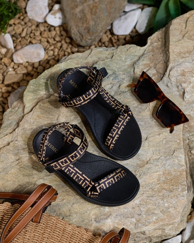 Royalfashion Sandales de sport pour femmes noires et marron avec imprimé Iberifa
