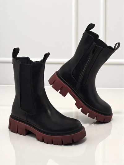 Bottines montantes pour femmes en cuir écologique avec semelle colorée Dorvella