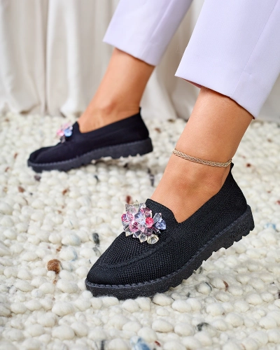 Royalfashion Demi-pointes à enfiler noires pour femmes Enweta