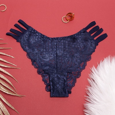 Culotte pour femme en dentelle bleu marine, type brésilien à rayures - Sous-vêtements
