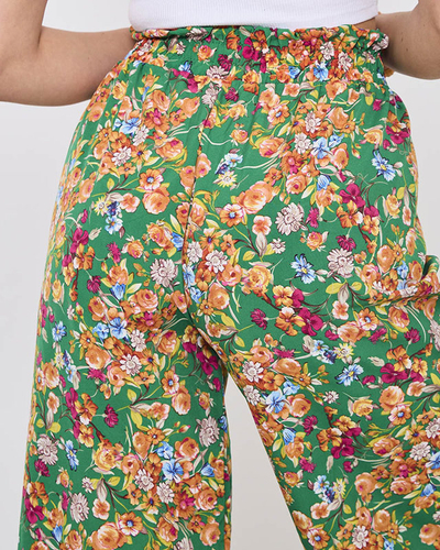 Pantalon palazzo vert à fleurs orange pour femme - Vêtements