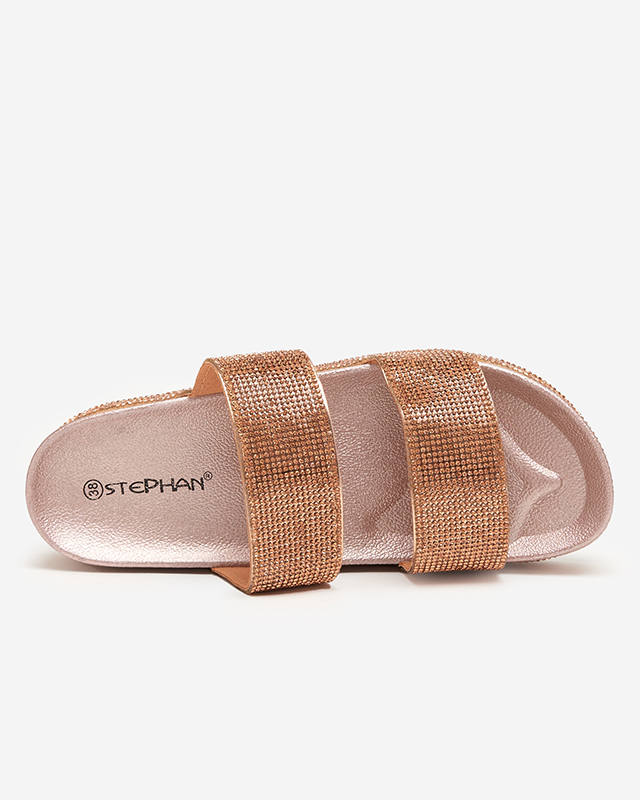 Chaussons femme rose et or avec zircons cubiques Slisera - Footwear