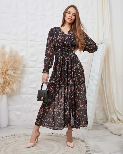 Royalfashion Robe longue à motifs noirs pour femme