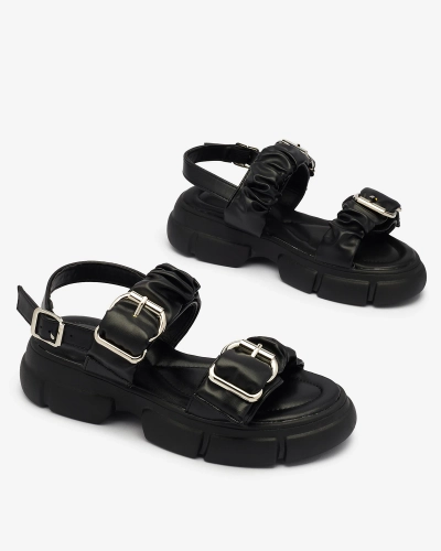 Royalfashion Sandales pour femmes noires à semelle plus épaisse Bannat