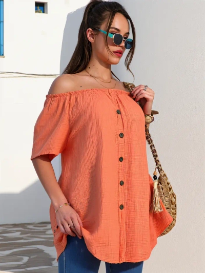 Blouse en coton Royalfashion pour femmes à l'espagnole avec boutons décoratifs