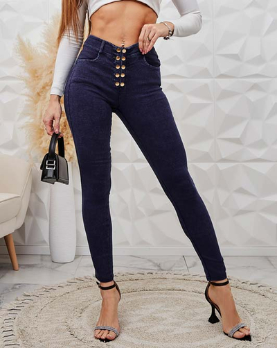 Royalfashion Pantalon teggings femme avec boutons décoratifs