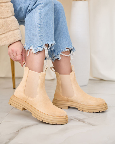 Royalfashion Bottes pour femme beige avec lanière décorative Loffdo