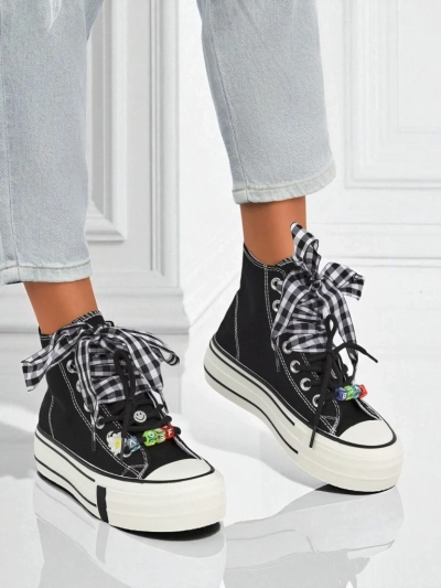Baskets Callisto Noires à Plateformes en Tissu avec Accents Rétro pour Femmes