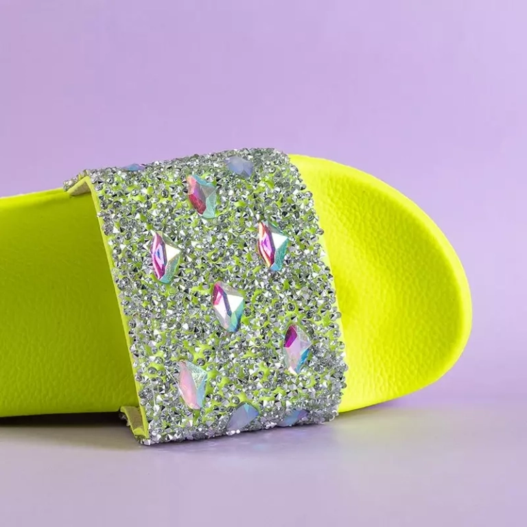 Pantoufles plates-formes vertes pour femmes avec zircon cubique marin - Chaussures