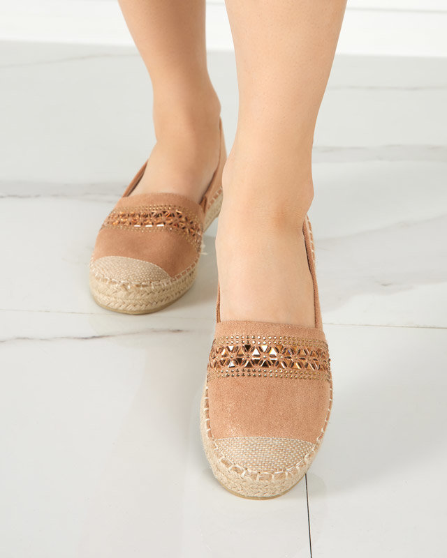 OUTLET Espadrilles femme marron avec zircons cubiques Rosindal - Souliers