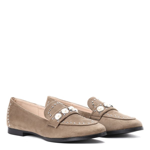 Zielone mokasyny z dżetami Claudino- Obuwie