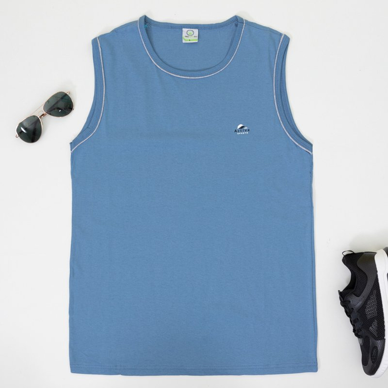 T-shirt Homme Bleu Sans Manches En Coton - Vêtements