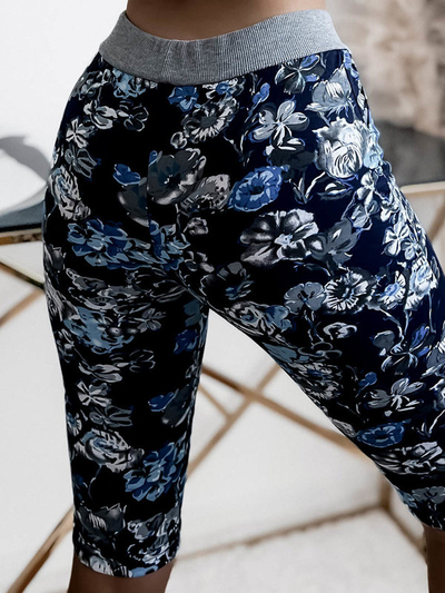 Short femme 3/4 à motifs bleu marine et bleu GRANDE TAILLE - Vêtement