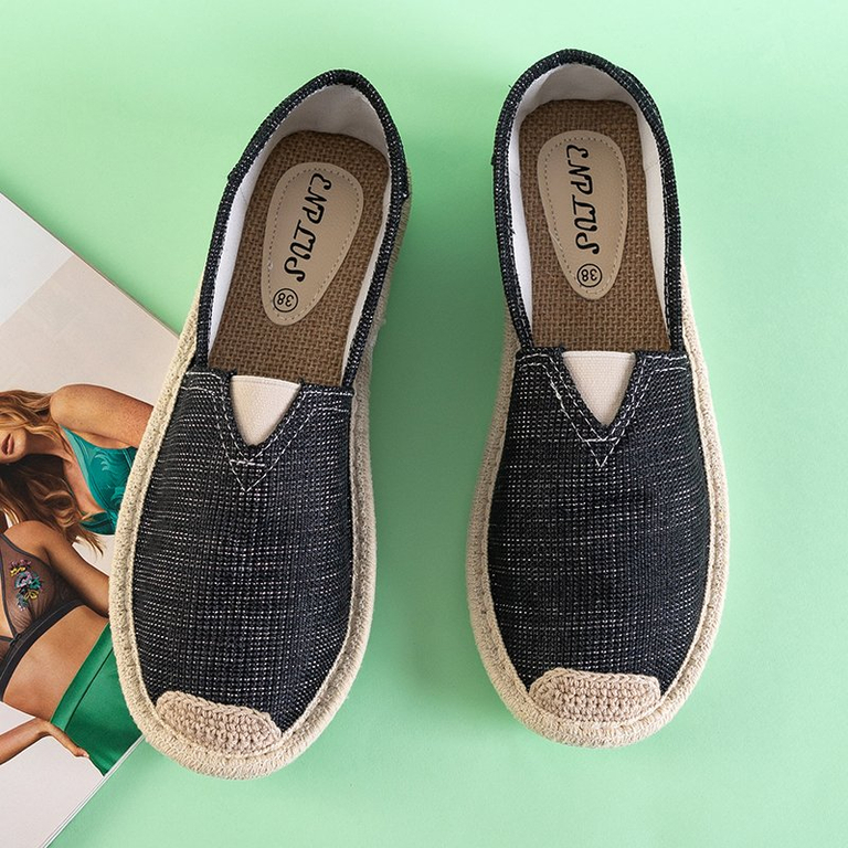 OUTLET Espadrilles noires pour femme avec un fil brillant Hagenti - Chaussures