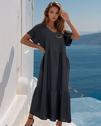 Royalfashion Robe midi simple pour femme