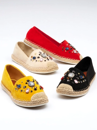 Espadrilles rouges pour femmes en éco-daim avec zircons cubiques Mediros - Footwear