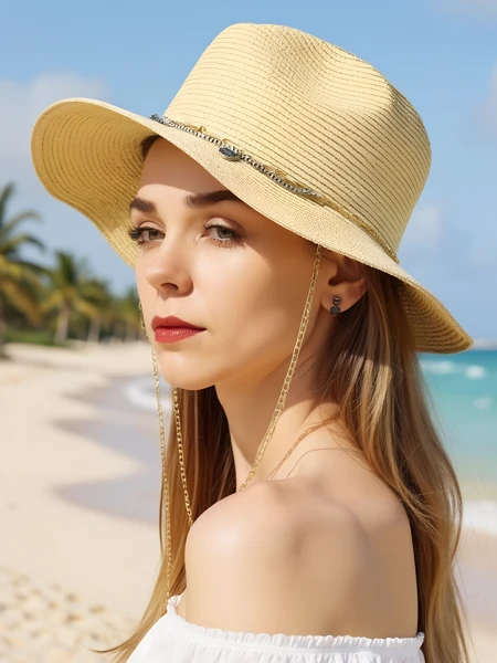 Royalfashion Chapeau de paille pour femme Golden Halo