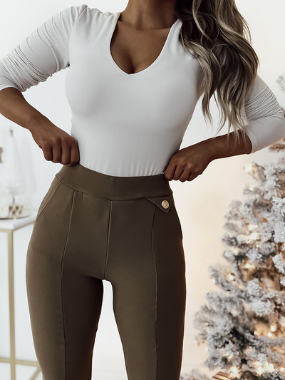 Royalfashion Leggings en éco-cuir pour femme noir a'la bells