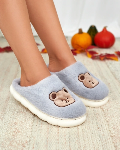 Royalfashion Chaussons bleus en fourrure pour femme avec ours en peluche Hettres