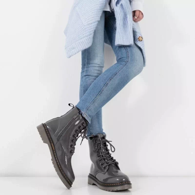 OUTLET Boots femme laquées gris foncé Lesita - Chaussures