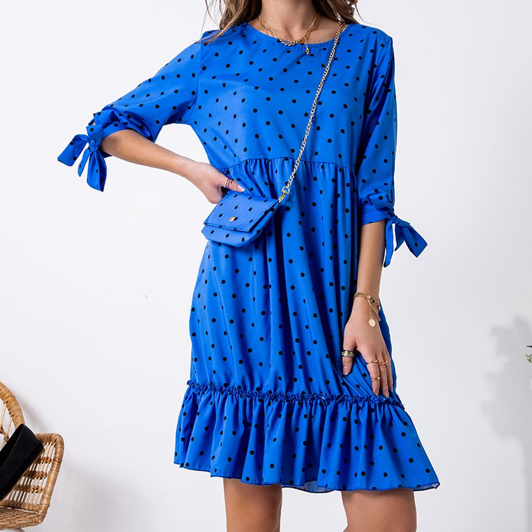 Robe évasée à pois cobalt pour femme - Vêtements
