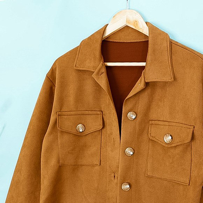 Veste chemise oversize femme en éco-daim marron - Vêtements