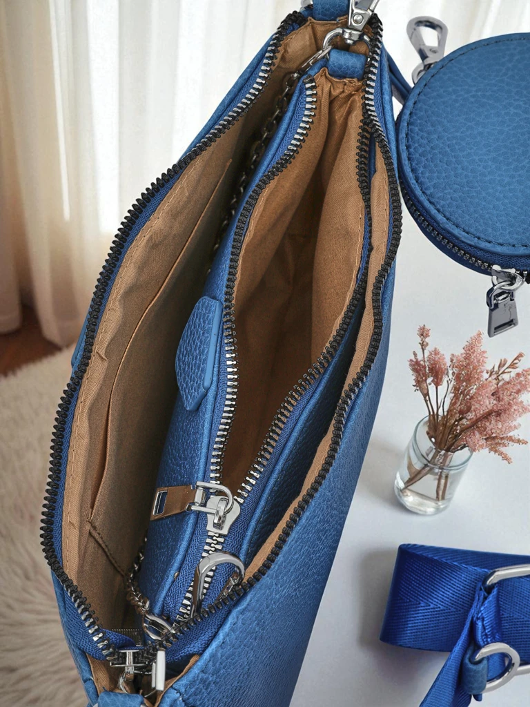 Sac à main multifonctionnel pour femmes Kallisté en cuir écologique bleu, 3 en 1, style italien
