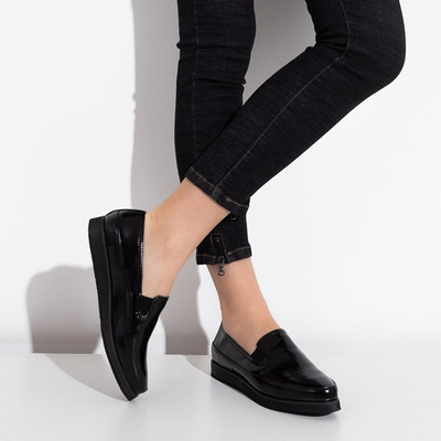 OUTLET Chaussures basses en cuir écologique pour femmes noires à enfiler Medarda- Shoes