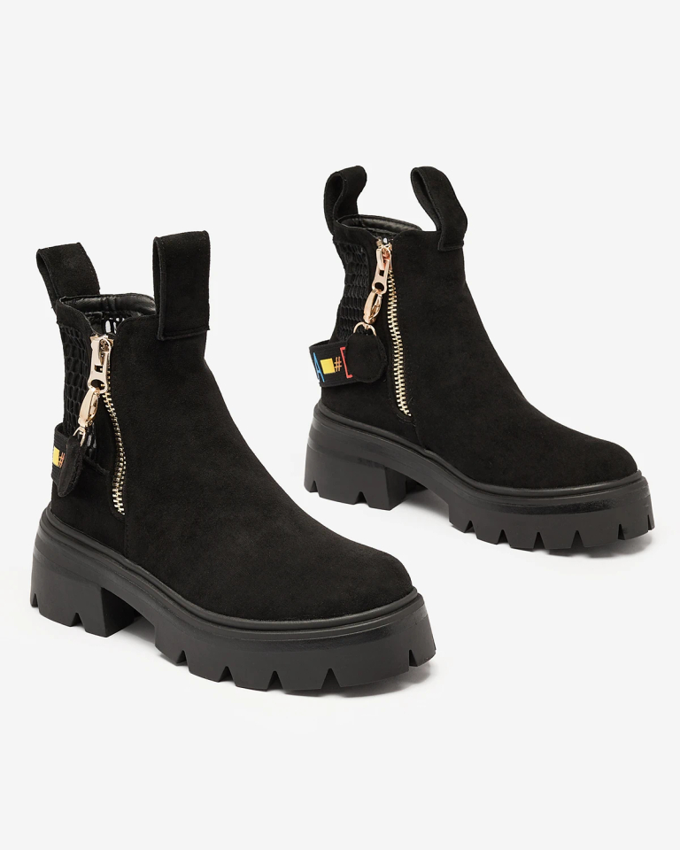 Royalfashion Bottes en daim écologique pour femme en noir Refaset