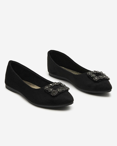 Ballerines noires en daim écologique pour femmes avec décoration Linselisa - Footwear