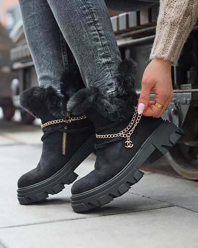 Bottes noires en daim écologique pour femmes avec chaîne Videric - Footwear