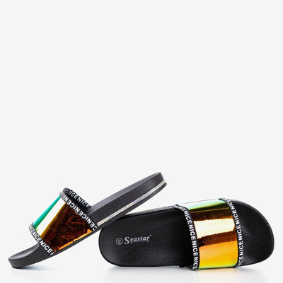 Pantoufles noires avec bande jaune holographique Rinata - Footwear