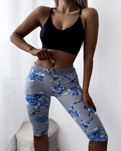Short 3/4 femme gris à motif fleuri - Vêtements