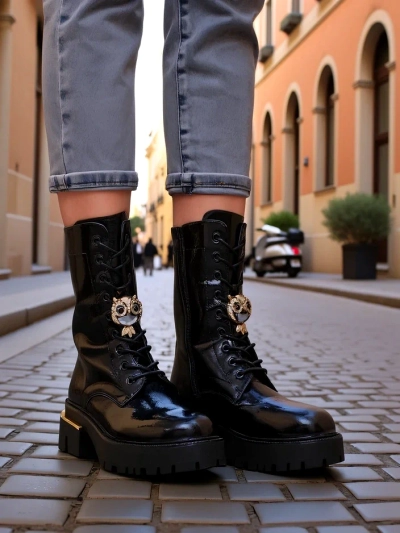 Bottines de travail en cuir verni pour femmes Tesiolle