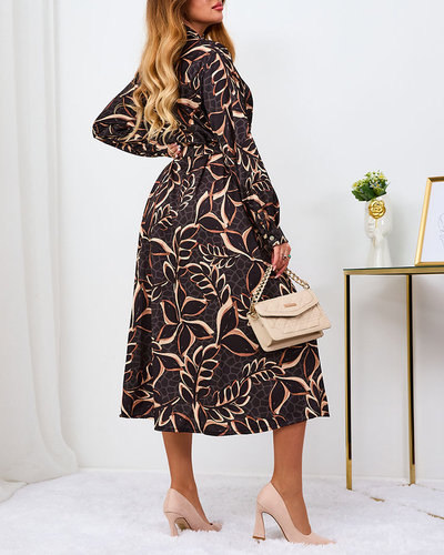Royalfashion Robe longue à motifs noirs et marron clair pour femme