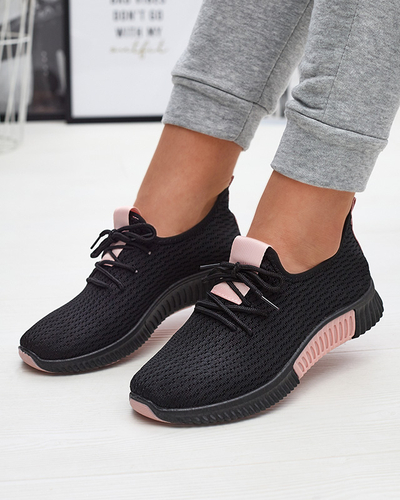 Chaussures de sport noires pour femmes avec empiècements roses Keteti - Chaussures