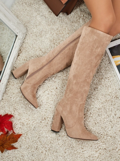 Bottes hautes pour femmes Feravi en daim écologique avec talons carrés