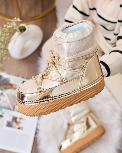 Royalfashion Bottes de neige à lacets dorés pour femme Yevnoie