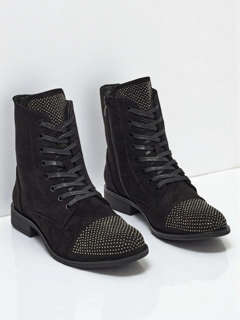 Bottines à lacets pour femmes en éco-daim avec zircons Marvelli