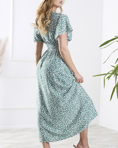 Robe femme à encolure enveloppante vert foncé floral - Vêtements