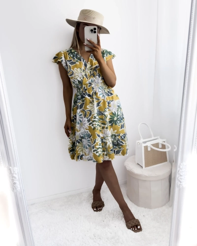 Mini robe femme moutarde à imprimé floral - Vêtements