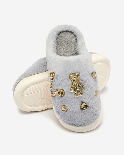 Royalfashion Chaussons de fourrure pour femme bleus avec ornements Erserra