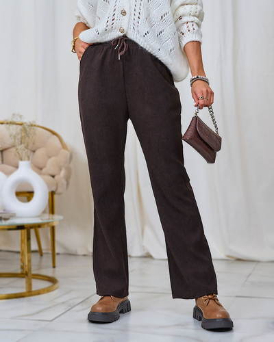 Royalfashion Pantalon femme en velours côtelé marron foncé