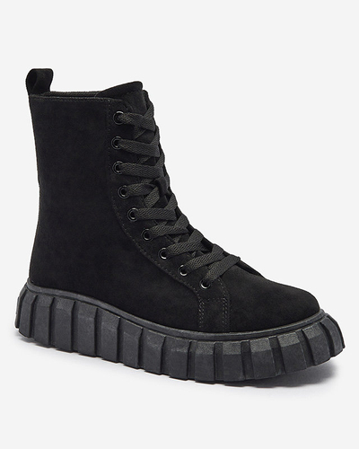 Bottes noires en cuir éco-suède pour femmes Alolu- Footwear