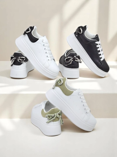 Royalfashion Sneakers de sport pour femmes à plateforme avec nœud en ruban