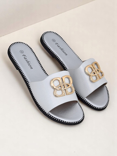 Royalfashion Claquettes plates pour femmes Aura Gold