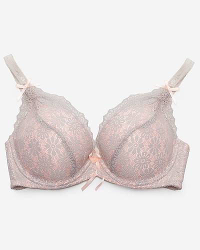 Soutien-gorge en dentelle rose et gris pour femme - Sous-vêtements