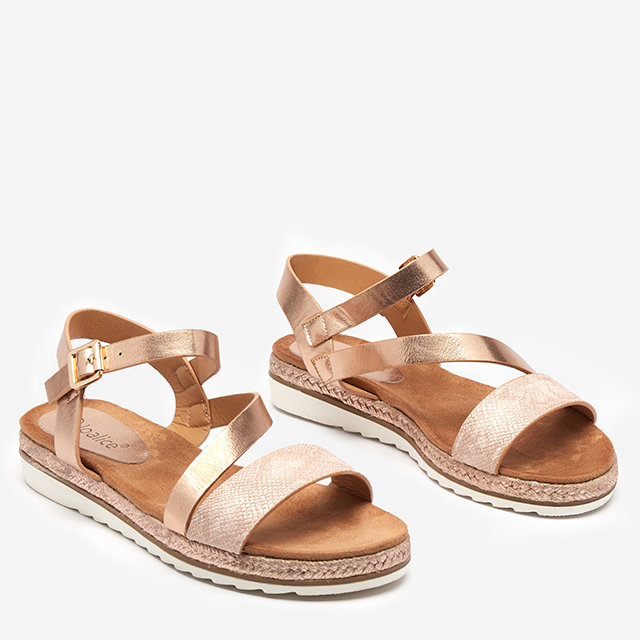 Sandales plates roses et dorées pour femmes Pixaf- Footwear