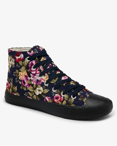 Royalfashion Baskets montantes bleu marine pour femme avec fleurs colorées Soxic