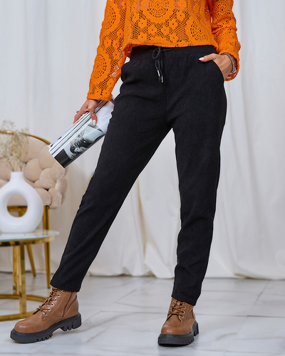 Royalfashion Pantalon en velours côtelé noir pour femme